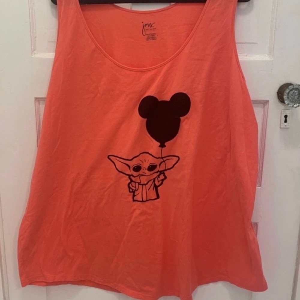 Orange Tank Top with Baby Yoda and Mickey Balloon